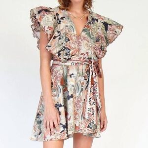 Chufy | Memories of Ancient Burma Flutter Sleeve Mini Dress Size Small